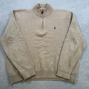 Polo Ralph Lauren Mens XXL Tan Beige 100% Cotton Quarter Zip Pullover Sweater